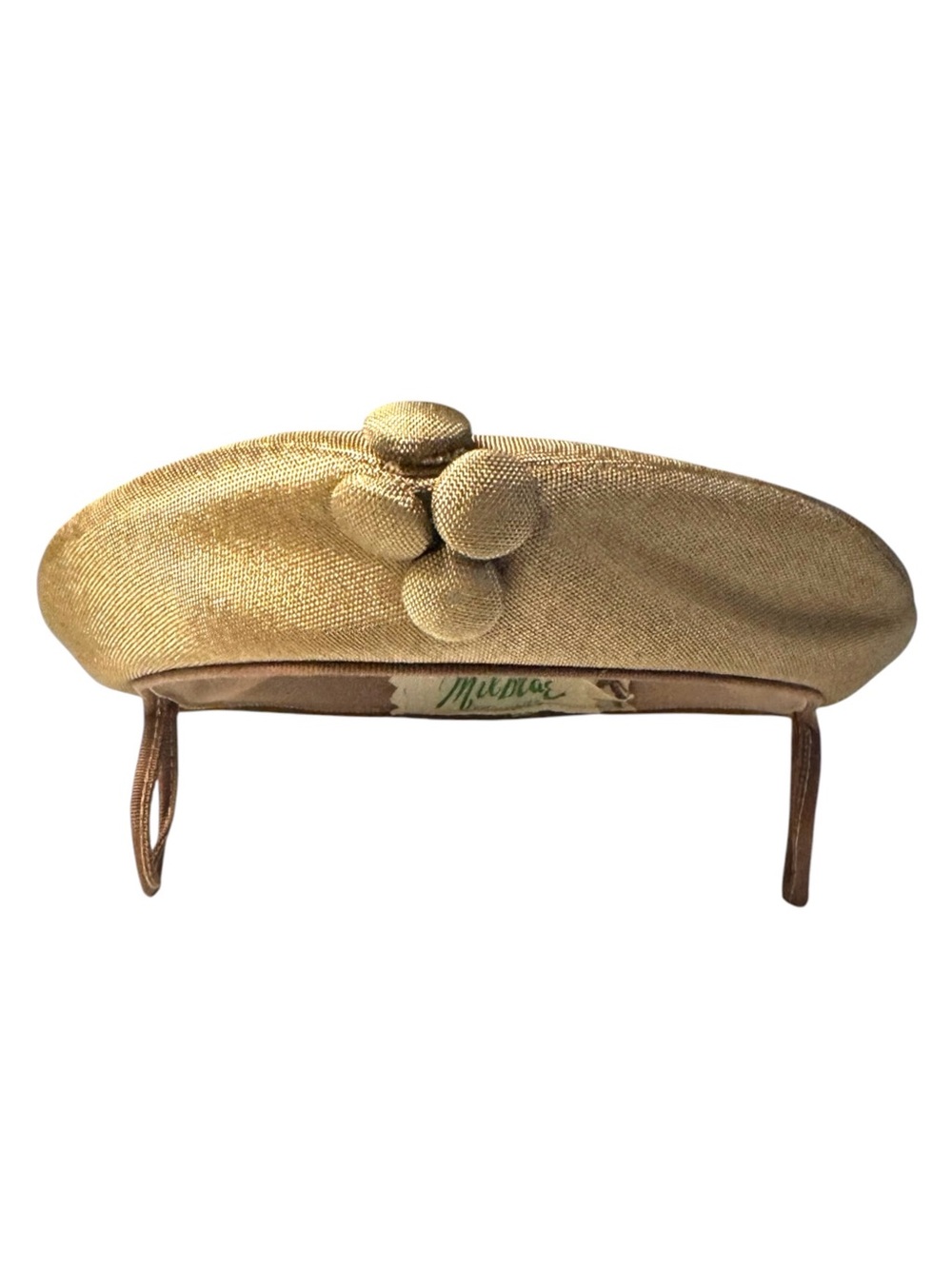 Milbrae Exclusives 50’s Textured Metallic Tan Adjustable Half Tilt Hat Millinery - Picture 1 of 7